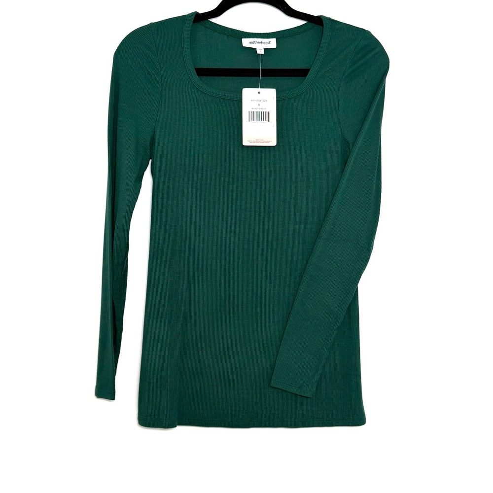 Motherhood Maternity NWT Green Ribbed Square Neck Long Sleeve Top S